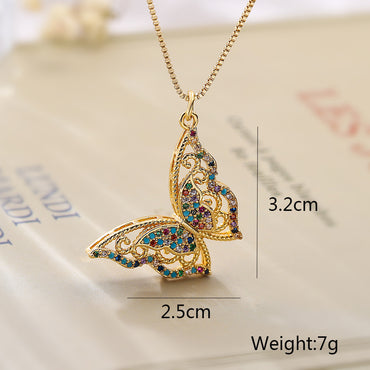 Simple Style Commute Tree Butterfly Copper Plating Inlay Zircon 18k Gold Plated Pendant Necklace
