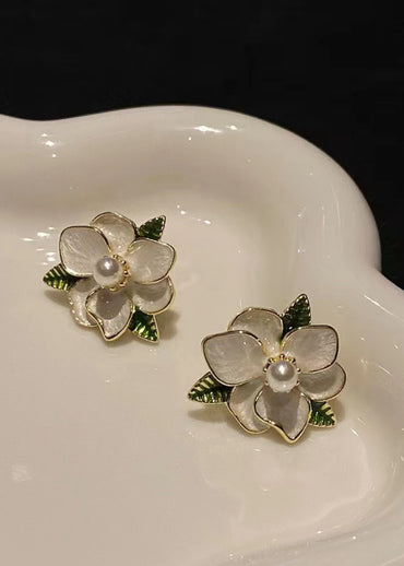 1 Pair Sweet Classic Style Flower Enamel Plating Inlay Alloy Pearl Gold Plated Ear Cuffs