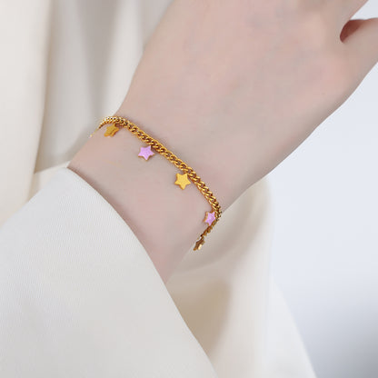 Elegant Streetwear Geometric Star Moon Titanium Steel Enamel Plating 18k Gold Plated Bracelets Necklace