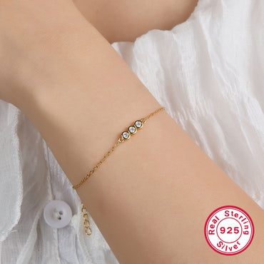 Simple Style Round Sterling Silver 18k Gold Plated White Gold Plated Zircon Bracelets In Bulk