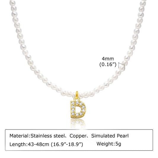 Basic Simple Style Letter Gold Plated Zircon Imitation Pearl Wholesale Pendant Necklace