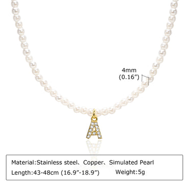 Basic Simple Style Letter Gold Plated Zircon Imitation Pearl Wholesale Pendant Necklace