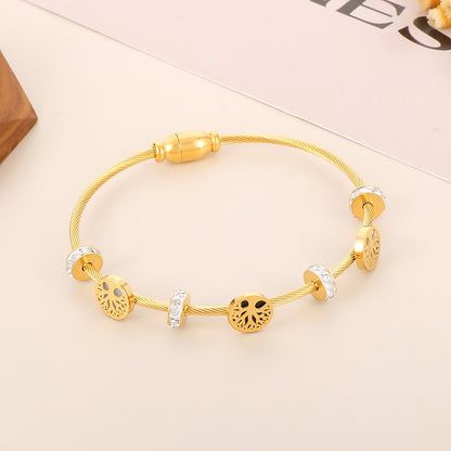 Modern Style Simple Style Devil's Eye Tree Stainless Steel Titanium Steel Plating Inlay Zircon 18k Gold Plated Bangle