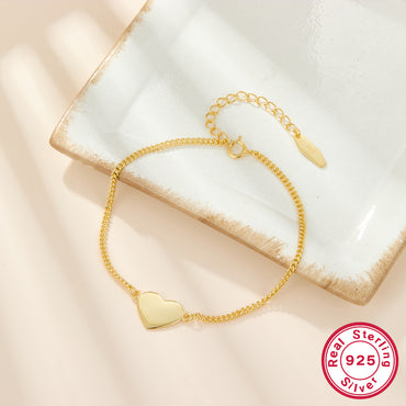 Lady Simple Style Heart Shape Sterling Silver 18k Gold Plated Bracelets In Bulk