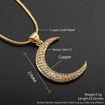 Casual Vintage Style Moon Heart Shape Eye Copper Plating Inlay Zircon Gold Plated Pendant Necklace