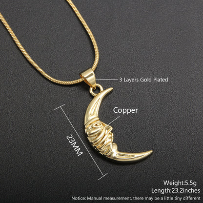 Casual Vintage Style Moon Heart Shape Eye Copper Plating Inlay Zircon Gold Plated Pendant Necklace