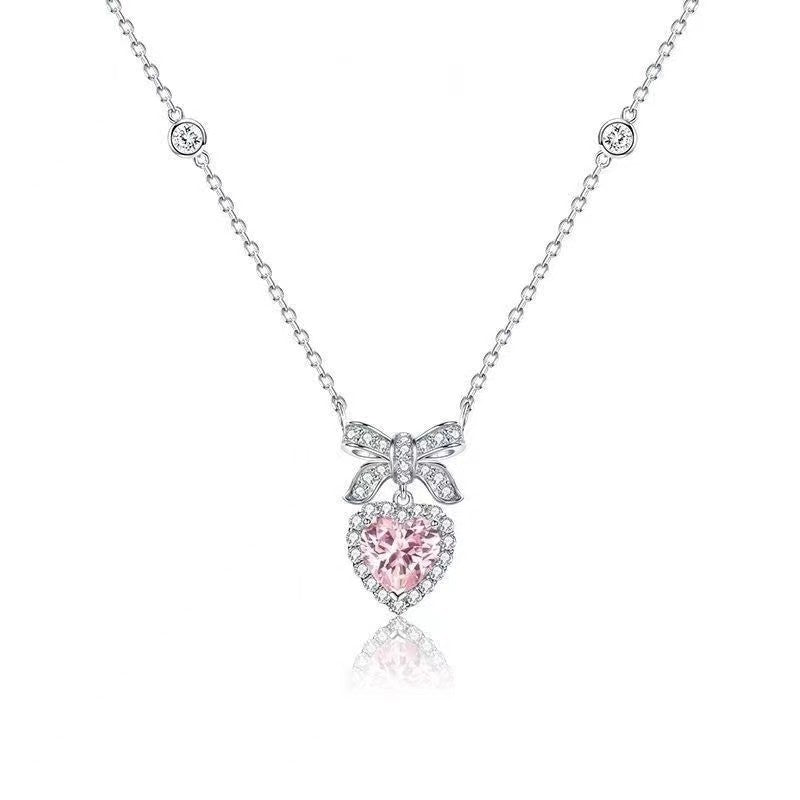 Fairy Style Heart Shape White Copper Zircon Pendant Necklace In Bulk