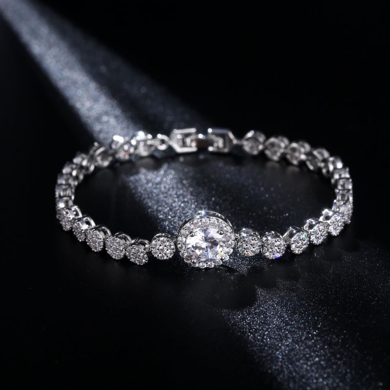 Simple Style Shiny Round Water Droplets Heart Shape Copper Inlay Zircon Tennis Bracelet