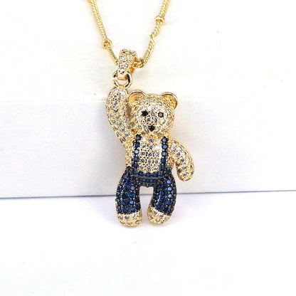 Casual Hip-hop Little Bear Copper Plating Inlay Copper Zircon Gold Plated Pendant Necklace