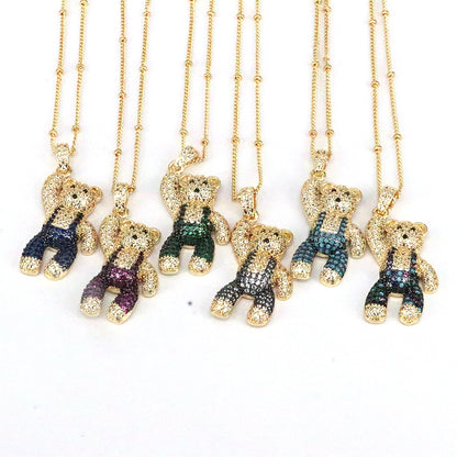Casual Hip-hop Little Bear Copper Plating Inlay Copper Zircon Gold Plated Pendant Necklace