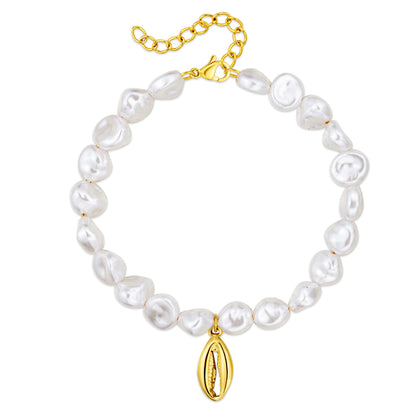 Simple Style Conch Shell Stainless Steel Imitation Pearl Gold Plated Bracelets In Bulk