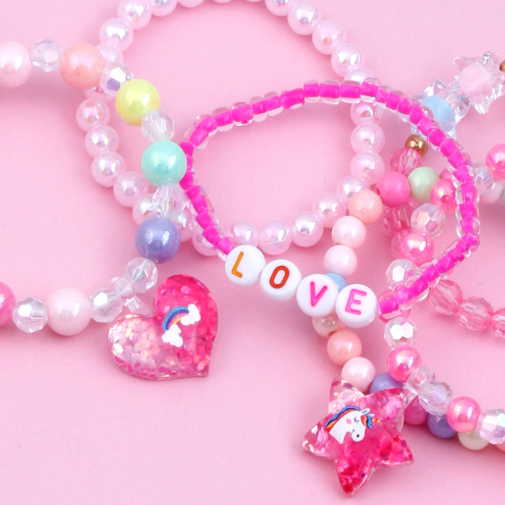 Cute Handmade Sweet Pentagram Heart Shape Arylic Plastic Resin Beaded Handmade Girl's Bracelets