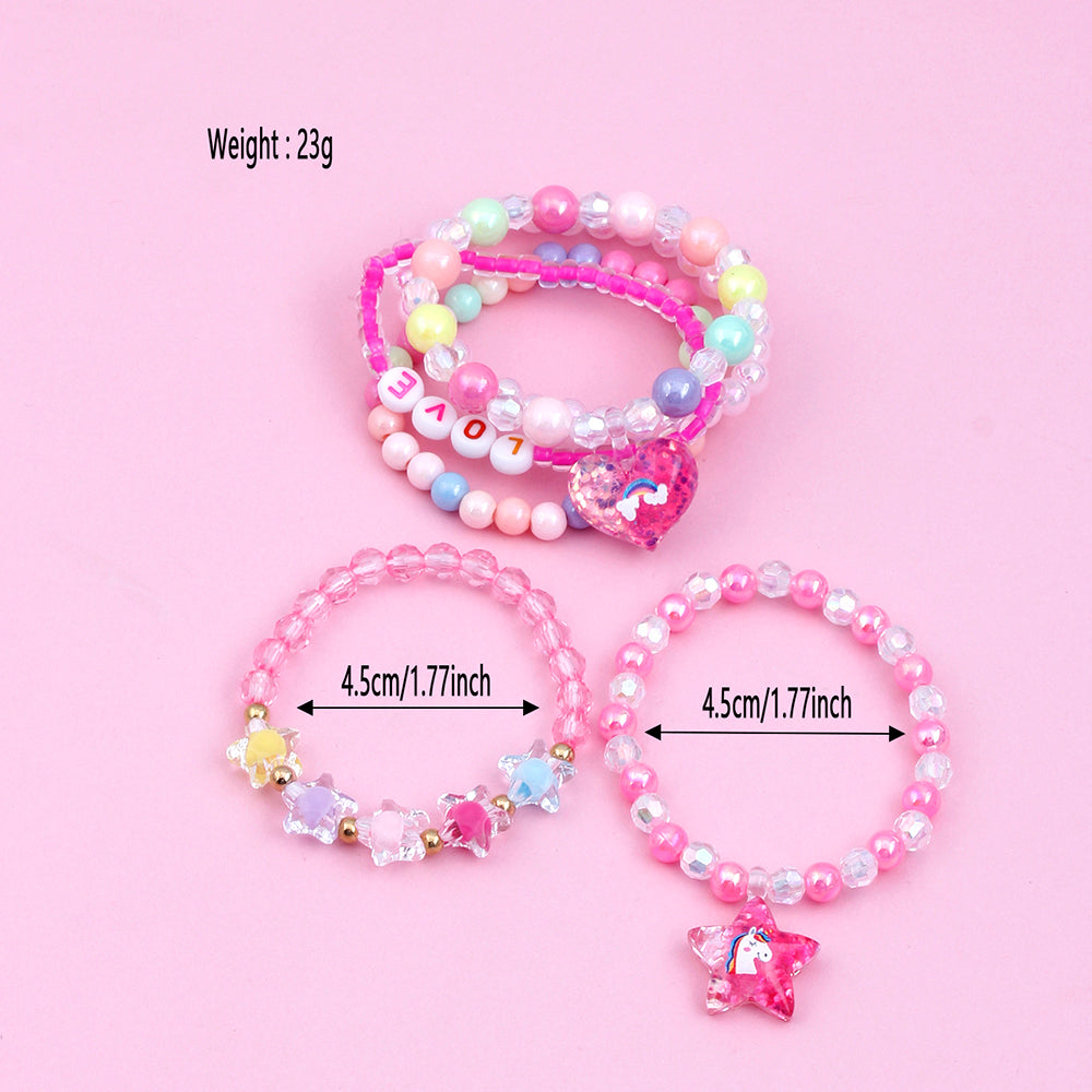 Cute Handmade Sweet Pentagram Heart Shape Arylic Plastic Resin Beaded Handmade Girl's Bracelets