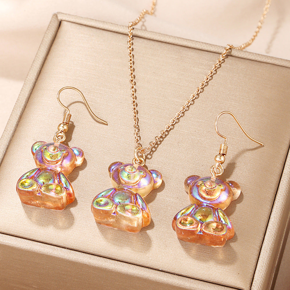 Wholesale Jewelry Cute Bear Resin Stoving Varnish Earrings Necklace