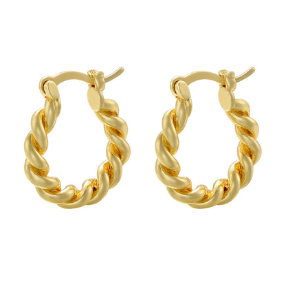 1 Pair Elegant Luxurious Simple Style Twist Plating Hollow Out Copper 18k Gold Plated Hoop Earrings