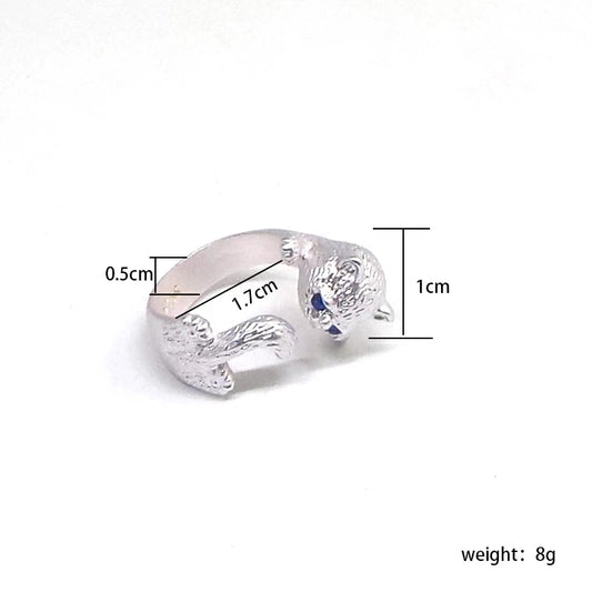Cute Cat Silver Plated Rhinestones Alloy Wholesale Open Rings