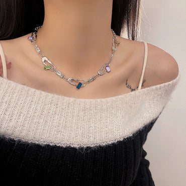 Fairy Style Square Alloy Inlay Artificial Crystal Women's Necklace