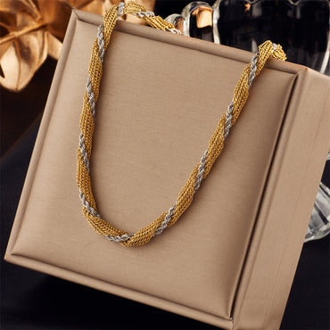 Punk Color Block Titanium Steel Plating Chain 18k Gold Plated Necklace