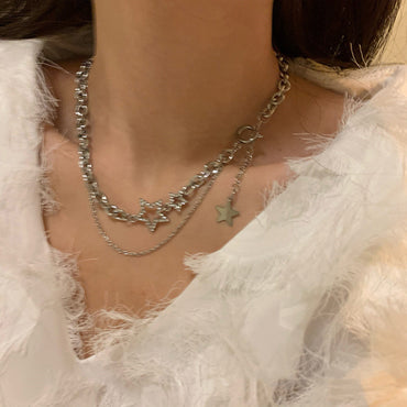 Simple Style Pentagram Star Alloy Patchwork Women's Pendant Necklace