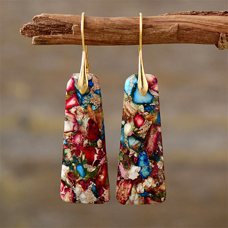 1 Pair Classic Style Water Droplets Patchwork Agate Drop Earrings