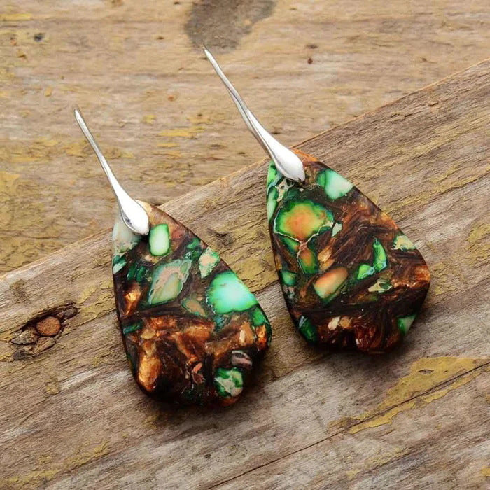 1 Pair Classic Style Water Droplets Patchwork Agate Drop Earrings