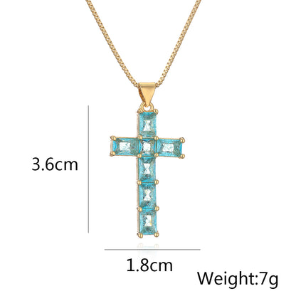 Simple Style Cross Copper 18k Gold Plated Zircon Pendant Necklace In Bulk
