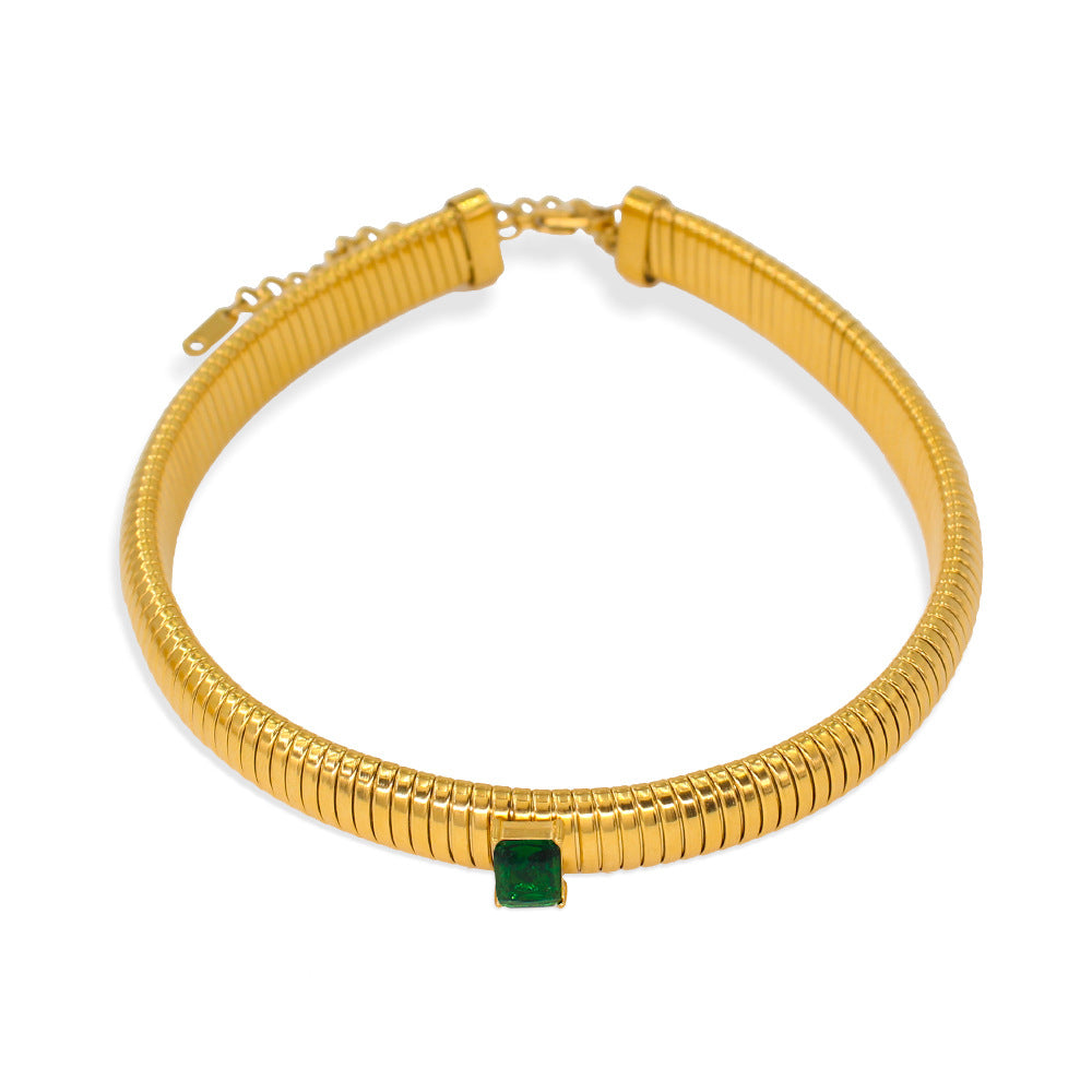 Wholesale Retro French Style Round Square Titanium Steel Inlay Zircon Rings Bracelets Necklace