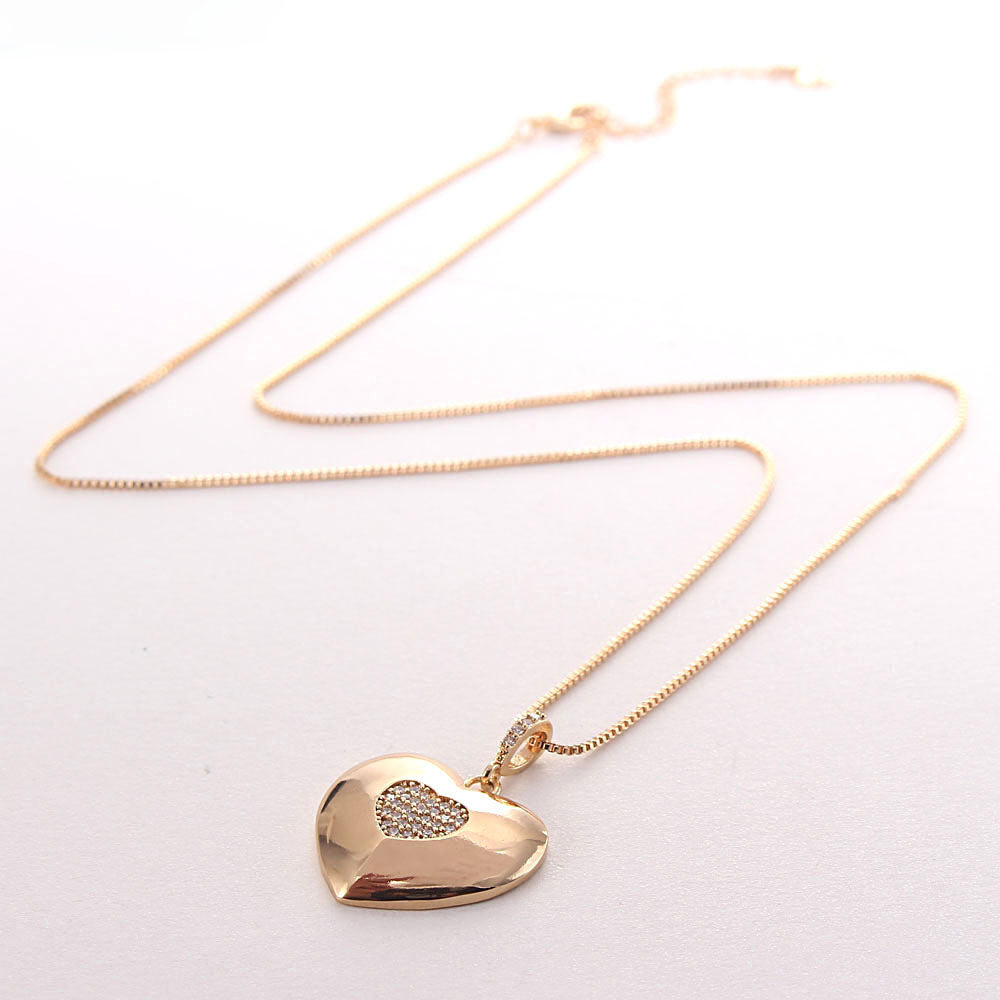 Basic Heart Shape Copper Plating Inlay Zircon Gold Plated Jewelry Set