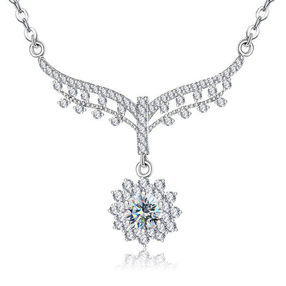 Elegant Shiny Flower Sterling Silver Gra Inlay Moissanite Pendant Necklace