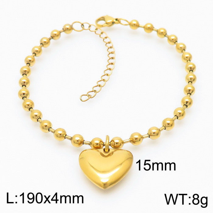 Casual Vacation Heart Shape Titanium Steel Plating 18k Gold Plated Bracelets Necklace