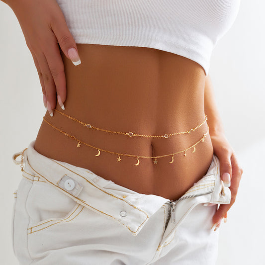 Sexy Star Moon Copper Copper Gold Plated Women's Waist Chain