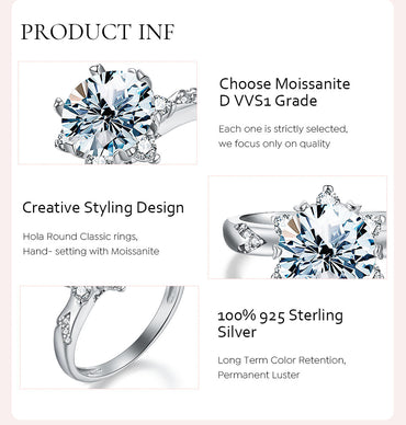 Wholesale Lady Solid Color Sterling Silver Plating Inlay Moissanite Rings