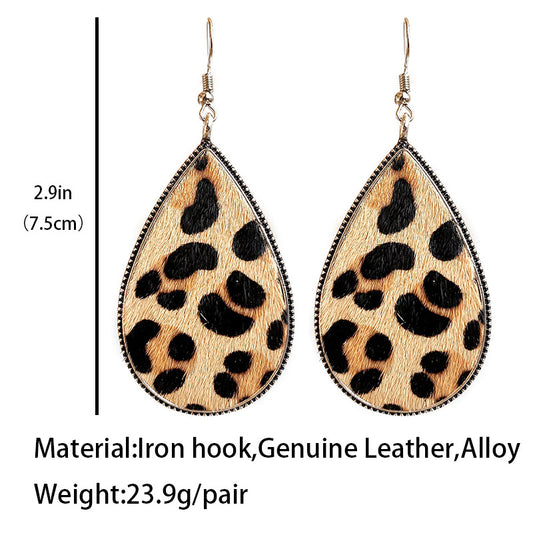 1 Pair Ethnic Style Leopard Printing Alloy Leather Drop Earrings