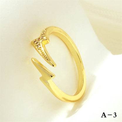 Simple Style Cross Heart Shape Fish Tail Copper Plating Inlay Zircon 18k Gold Plated Open Rings