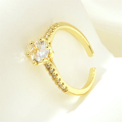 Simple Style Commute Round Square Eye Copper Plating Inlay Zircon 18k Gold Plated Open Rings