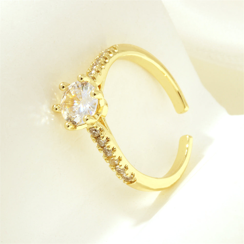 Simple Style Commute Round Square Eye Copper Plating Inlay Zircon 18k Gold Plated Open Rings