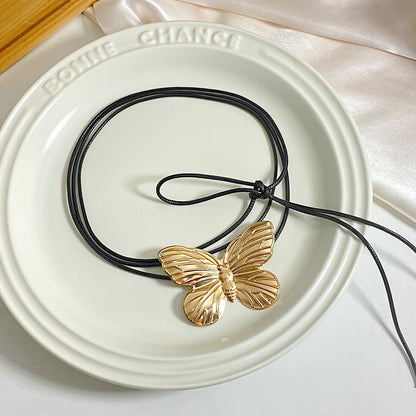 Vintage Style Simple Style Butterfly Leather Wax Line Iron Women's Choker