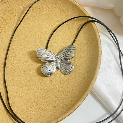 Vintage Style Simple Style Butterfly Leather Wax Line Iron Women's Choker