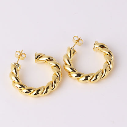 1 Pair Simple Style C Shape Twist Plating Copper 18k Gold Plated Ear Studs