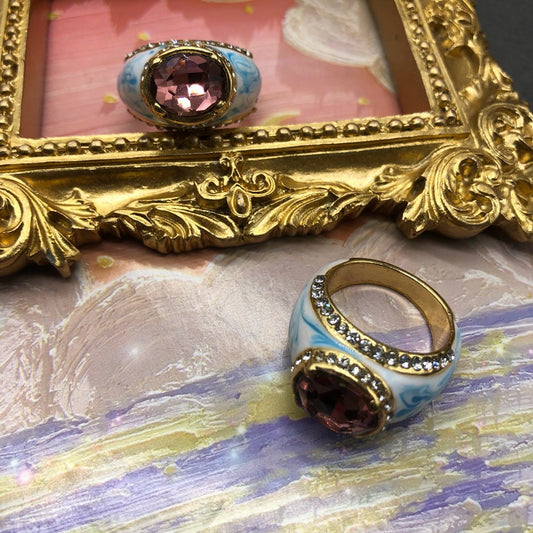 Retro Oval Alloy Enamel Plating Inlay Artificial Gemstones Women's Rings