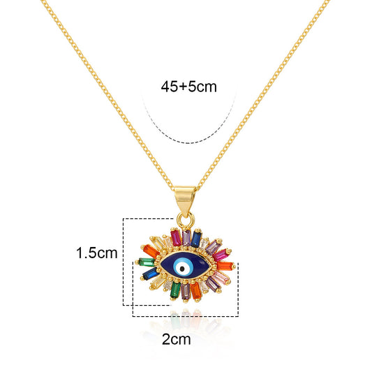 Ig Style Devil's Eye Brass Enamel Plating Inlay Zircon 18k Gold Plated Pendant Necklace