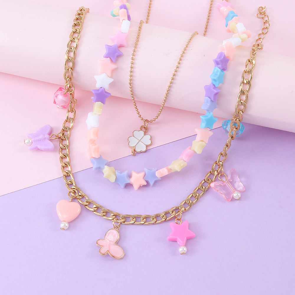 Modern Style Star Butterfly Alloy Plating Kid's Necklace