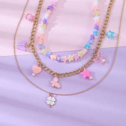 Modern Style Star Butterfly Alloy Plating Kid's Necklace