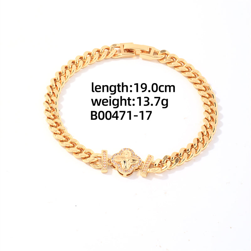 Ig Style Shiny Round Water Droplets Flower Stainless Steel Copper Plating Inlay Zircon Gold Plated Bracelets