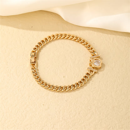 Ig Style Shiny Round Water Droplets Flower Stainless Steel Copper Plating Inlay Zircon Gold Plated Bracelets