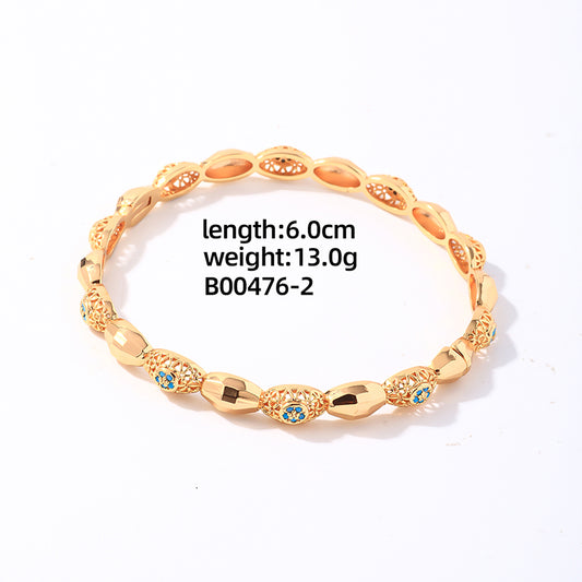 Casual Elegant Shiny Round Copper Plating Inlay Turquoise Zircon Gold Plated Bangle