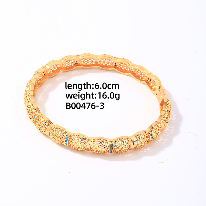 Casual Elegant Shiny Round Copper Plating Inlay Turquoise Zircon Gold Plated Bangle