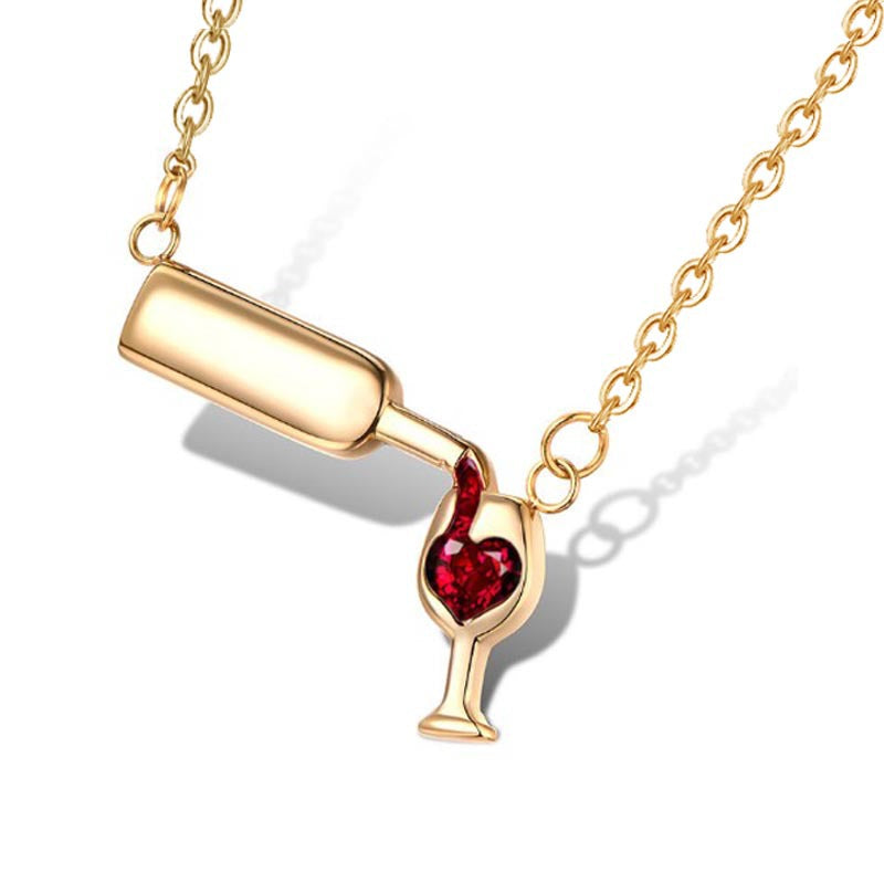 Elegant Classic Style Heart Shape Wine Bottle Copper Plating Inlay Zircon Pendant Necklace