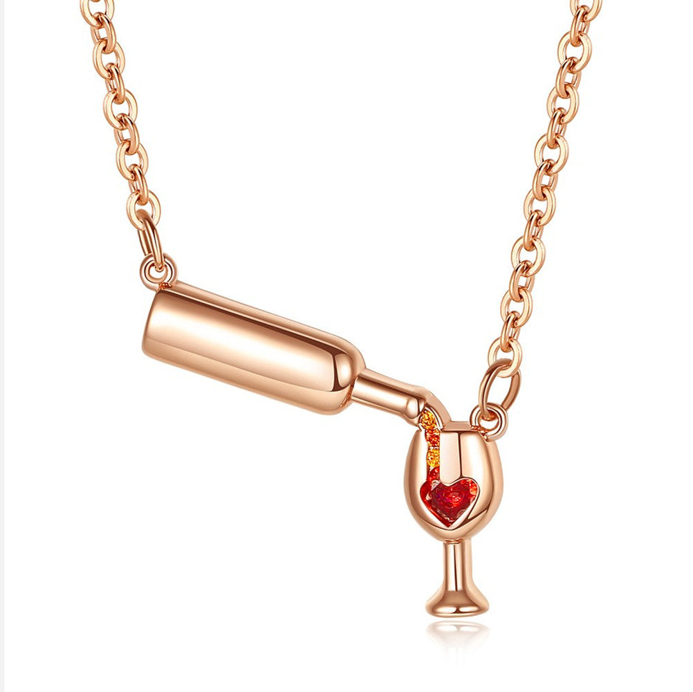 Elegant Classic Style Heart Shape Wine Bottle Copper Plating Inlay Zircon Pendant Necklace