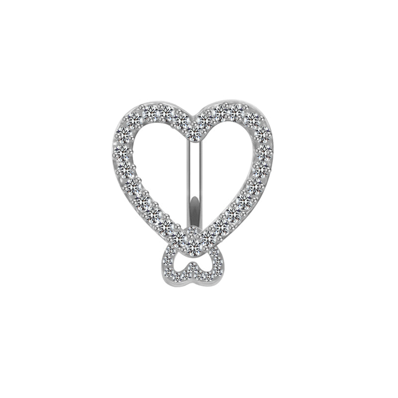Modern Style Heart Shape Stainless Steel Alloy Copper Silver Plated Zircon Belly Ring In Bulk